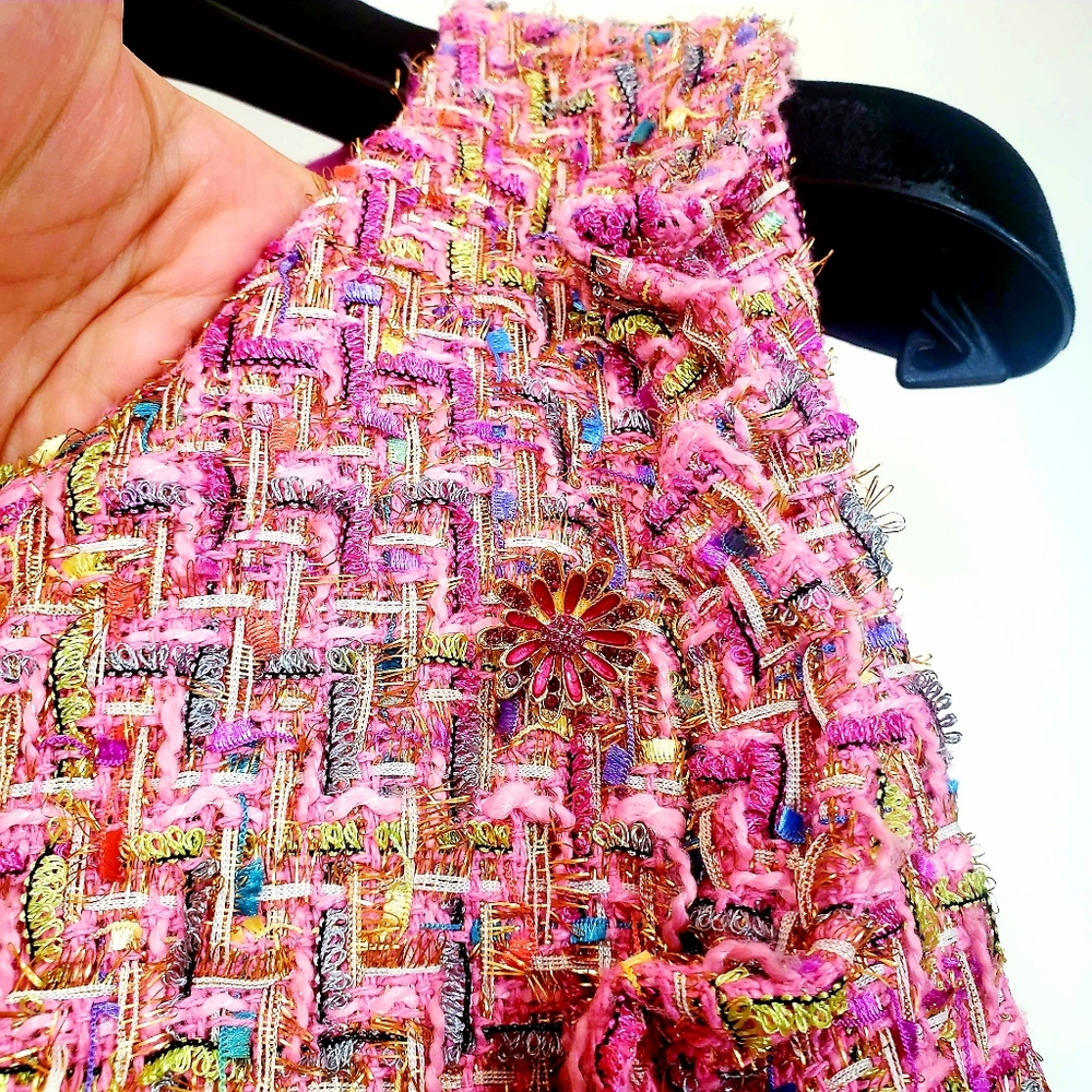 NWT BETSEY JOHNSON Rhinestone-Ruffle Tweed Dress - Picture 6 of 11